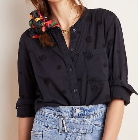 Anthropologie Pilcro The Whitney Trapeze Embroidered Cotton Button-Front Blouse - Picture 2 of 9